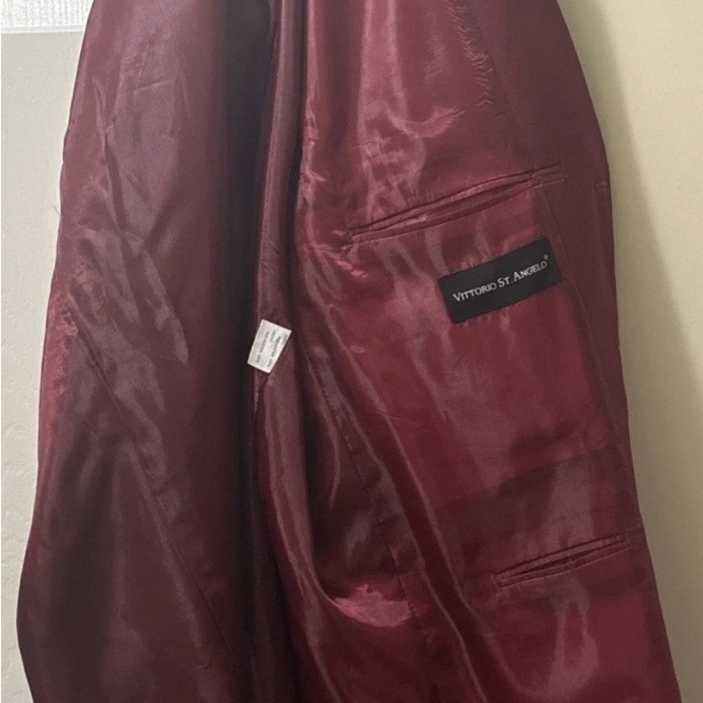 Vittorio St.Angelo Burgundy 3 Button Lined Jacket, Suit Jacket, Sport Coat 46R. - Picture 6 of 11